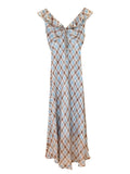 Xixi 2025 Spring New Temperament Lattice Retro High-Waist Dress With Skinny Dress