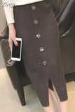 Women Knitted Long Skirt 2023 Fashion Elastic Waist Office Lady Bodycon Winter Slim Elegant Black Pencil Skirts