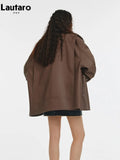 Spring Autumn Cool Oversized Soft Brown Pu Leather Biker Jacket Women Loose Chic Luxury Designer Unisex Clothes