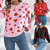 Shooting 2025 Autumn And Winter Casual Love Lantern Sleeve Sweater Valentine's Day Women's