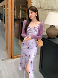 Xixi 2025 Summer New Korean Version Of High-Waisted Sling Dress Print Pure Desire Vacation Dress Woman