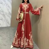 Court Style Trumpet Long Sleeve Clapping Waist Single Buckle A Word Positioning Print Dress Dress Dress