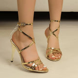 Zingj New High Heel Fashion Women's Shoes 2024 Thin Belt Metal Round Head Open Toe Large Size Sandals