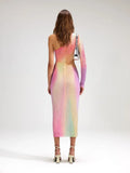 High-End Women's Sexy Oblique Shoulder-Luff Color Dress High-End Temperament Open-Fork Dress Dress With Hip