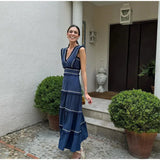 Women's Retro Tuxedo Splicing Fashion V-Neck Sleeveless High-Waisted Cheongsam