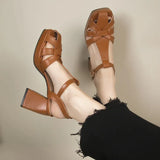 Hollow Roman High-Heeled Women's Summer Season New Fashion Side Behind The Empty Coarse Heel Buckle Sandals