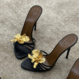 Summer 2025 Summer New Trendy With Metal Flowers Cool Slippers Temperament Sexy Thin And Toe Women's