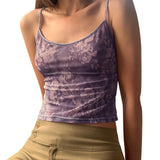 Zingj Women's Purple Print Design Sense Inside And Outside With Sexy Sling Mesh Gauze Breathable