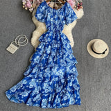 Floral And Haffin Dress Women's New Summer Bubble Short Sleeves To Close The Waist Thin Holiday High-End Cake