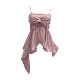 Shooting Irregular Kinky Skirt Shaved Belly Thin Sling Vest Design Slim Slime Sleeveless Top