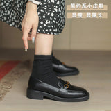 Shoes Women's Spring And Summer Flat Shoes On The Front Of Small Leather Shoes Buckle Englen Wind Shoes Black