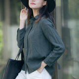 Women Tops White Blouse Fashion 2023 Vintage Cotton and Linen Office Shirt Loose Solid Long Sleeve Button Clothes