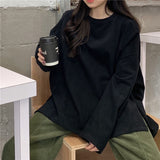 Zingj Autumn Outfit Slit Solid Color Long Sleeve T-Shirt Women Fashion Bottom Shirt Korean Fashion Students Wear Loose