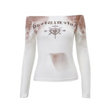 Zingj 2023 New Women's Sexy Street Spice Girl Letter Print One-Line Shoulder Long-Sleeved