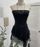 Shooting Hottie Sexy Shoulder Irregular Lotus Side Ribbon Bram Repair Print Sleeveless Top