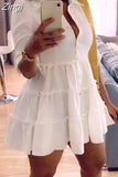 Solid Ruffles Shirt Dress Women Streetwear Half Sleeve Buttons Up High Waist Mini Dress Summer Casual Party