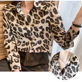 Women's Shirt Printed Leopard Blouses for Women Long Sleeve Top Women Polo Neck Button Up Clothing Female 2023 Shirt