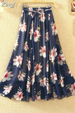 floral print chiffon skirts women Sprint Summer korean A line Pink streetwear high waist ladies midi