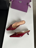 The Summer Of 2025, The New Bow In The Fine Heel Muller Shoes Half Slippers Women's Large-Size High-Heeled Single-Shoe Sand