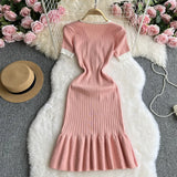 Zingj Fish Tail Dress Female Summer Dress 2024 New Knitted Black Temperament Waist Show Thin Design Sense
