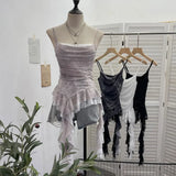 Irregular Lace Splicing Hem With Lotus Slings With Lotus Slings Waist Yarn Top
