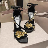 Dew Square Head Metal Flower Decoration Flowers High Heel Thin Buckle Drill
