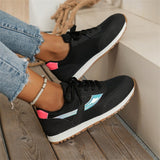 Casual Shoes Women's New Round Head Tie With Color Mesh Sports Shoes In The Summer Of