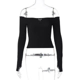 Off-shoulder Long Sleeve Backless Bow Crop Top-Outfit