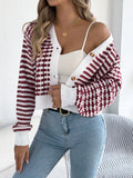 2025 Clam Striped Lantern Long-Sleeved Sweater Short Coat Women's