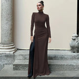 Turtleneck Long Sleeve Wrap Maxi Dress- Outfit