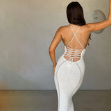 Zingj 2024 Spring / Summer Women's Temperament Sexy Back Hollow Out Lace Knit Sling Wrapped Hip