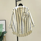 2025 Spring And Autumn New Korean Version Of Small Fresh Cardigan Striped Print Single Pocket Loose Long-Sleeved Shirt