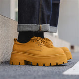 Zingj Leather Shoes Men's Autumn And Winter Business Dress Black Thick Increased Round Men's Big Head Shoes