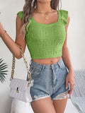 Spring And Summer Solid Color Square Wood Ear Sleeveless Knitted Shirt Open Umbilly Tops Women's