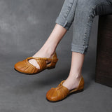 Time 79] Leather Soft Soles Flat-Soled Sandals Women Summer National Wind Handbag Head Wrapped Mother