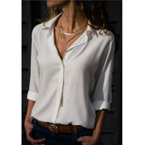 Spring and Summer Fashion Shirt Office Lady V-neck Button Long-sleeve Blouse Solid White Shirt Casual Tops Women
