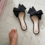 spring and summer women's shoes Korean silk satin Pointed bow tie slippers Baotou flat heel sets semi