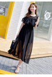 Zingj Chiffon Dress Summer Dress Slim And Fresh Medium And Long Women Open Shoulder Beach