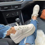 Single Shoe Thick Soles With Small White Shoes Women's Loose Cream Soles Sports Style Pure Color Board Shoes