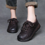 Layer Of Cow Skin Retro Style Single Shoes Women 2025 Autumn New Beef Soft-Soled Mother Shoes Round Head Lace Women's