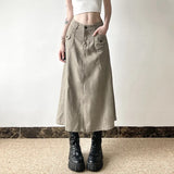 Zingj Style Tooling Metal Mou Nail Half Body Skirt Low Waist Simple Solid Color Base Versatile A-Line