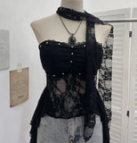 Shooting Street Lace Tectory Hottie Wearing Chest Pad Sexy Irregular Ribbon Sleeveless Top