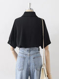 Design Double Turn Down Collar Women White Shirts Short Sleeve Summer Button Up OL Shirts Korean Casual Chiffon Female