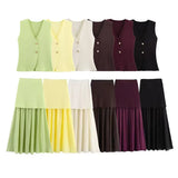 Women's ZA New Multi-Color Button Knitted Vest Vest Half-Skirt