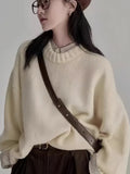 And Winter Lazy Style Retro Round Collar Collar Loose Horse Hair Pure Color Wear Inside And Thicken Sweater Female
