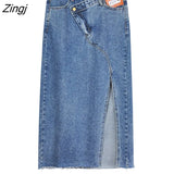 Women Denim All-match Retro Loose Side-slit Leisure Irregular New College Sexy Hot Sale S-5XL High Waist Ulzzang