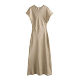 2025 New Women's Silk Satin Texture Pure Color Sleeveless Long MIDI Dress