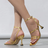 Women's High-Heeled Sandals Elegant Fine Strips With Gorgeous Metal Style Charm Unique Gold Handmade Women's