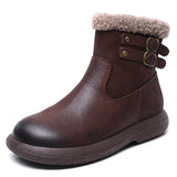 Cowhide Lamb Wool Snow Boots Women Winter New Warm Plus Cotton Boots Retro Leisure Short