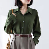 Shirt Woman Spring New Career OL Hanging Commuting Olive Green Shirt Workplace Interview Long-Sleeved